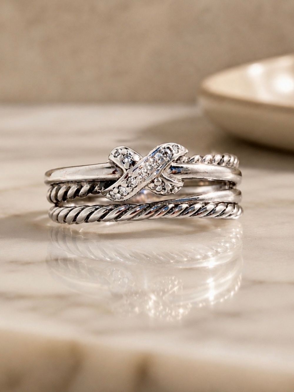 Authentic David Yurman X Collection Diamond Ring Sterling Silver Size 6